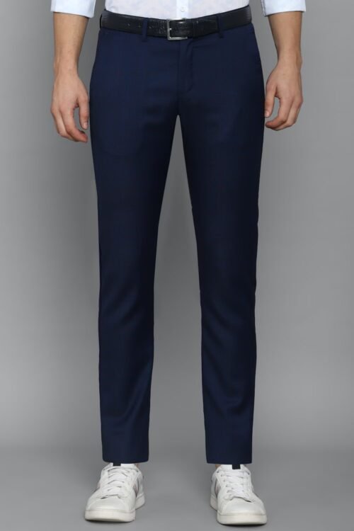 Men Navy Slim Fit Solid Casual Trousers