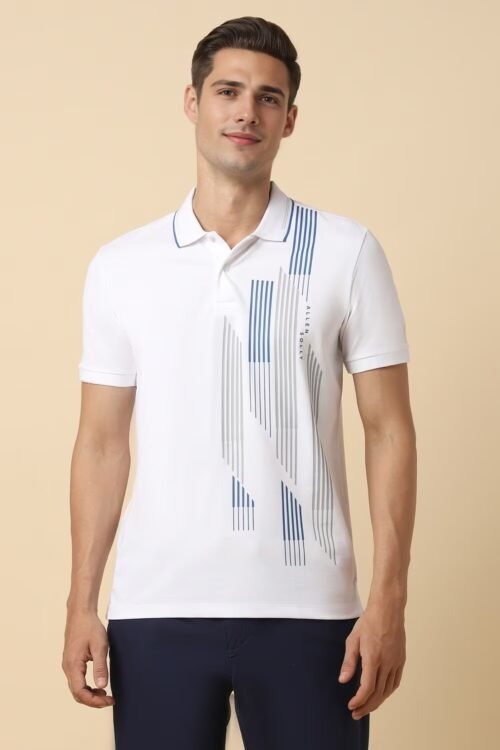 Men White Stripe Polo Neck T-Shirt