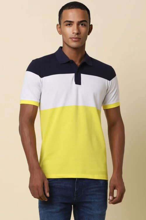 Men Yellow Patterned Polo Neck T-Shirt